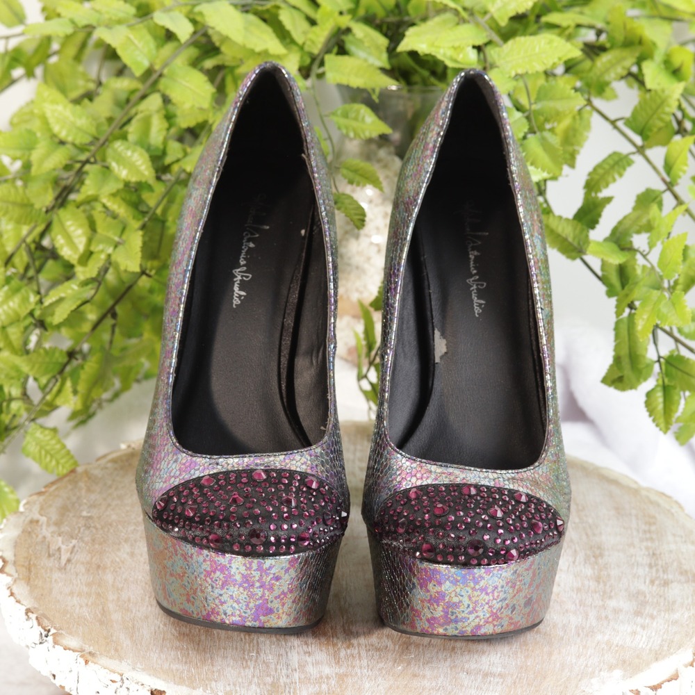 Michael Antonio Studio Iridescent Snakeskin Rhinestone Platform Pumps Purple 8